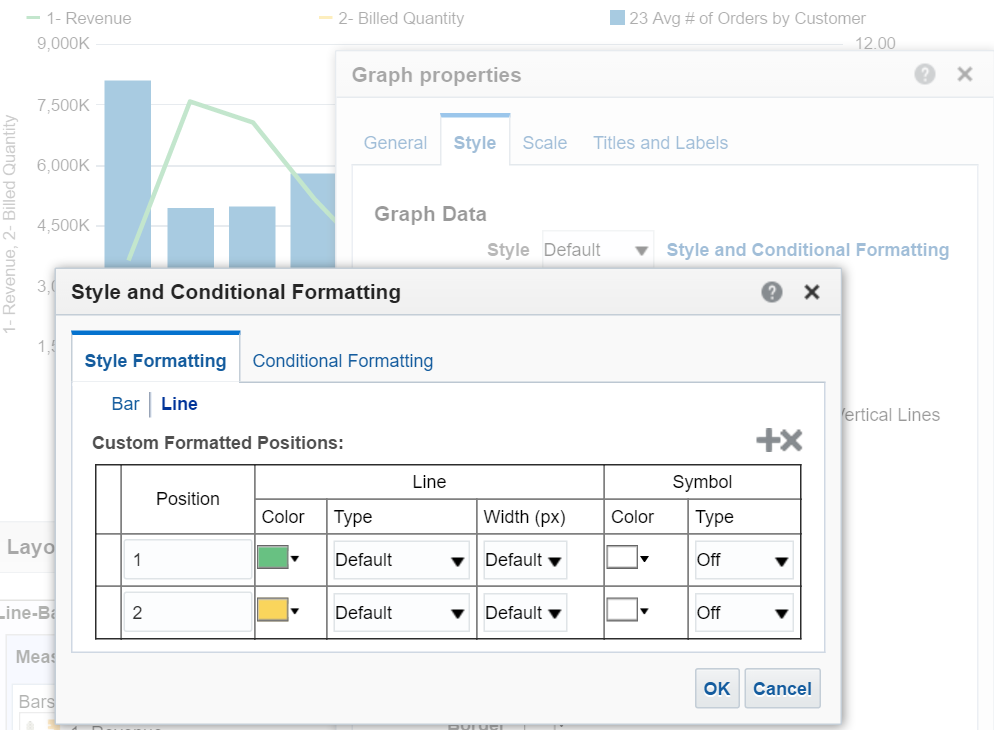 The colors can be defined in the normal way in the graph properties