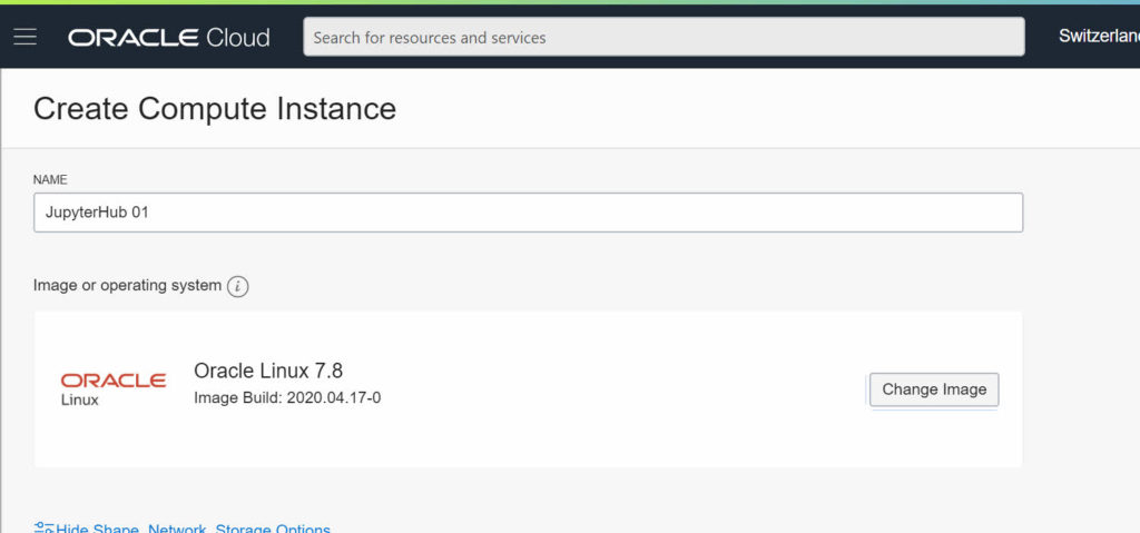 a new OCI instance for JupyterHub