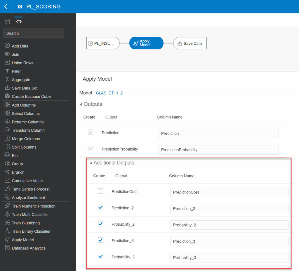 Extra output fields for the OML models