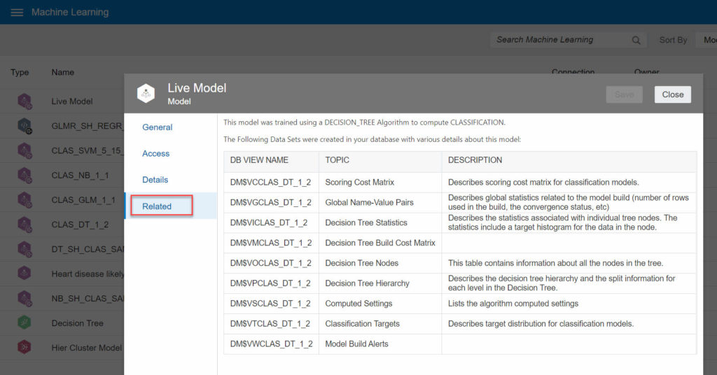 Extra info about OML models in OAC