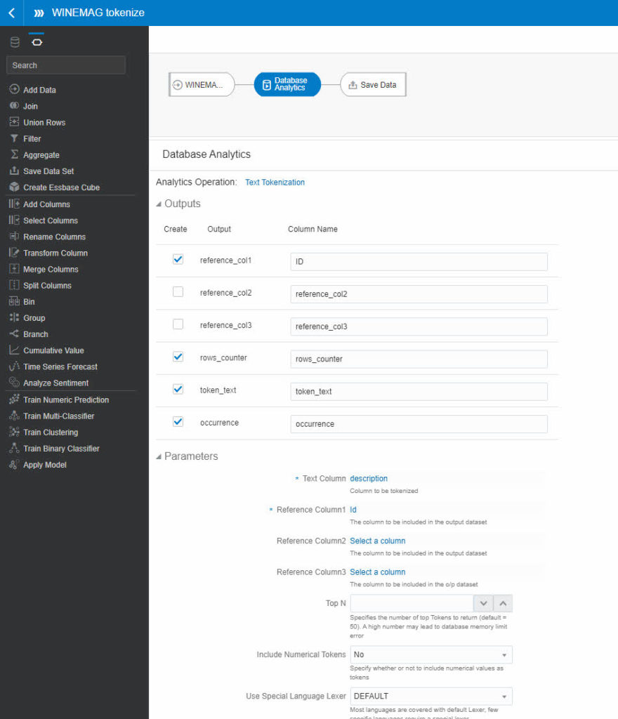 Text tokenization step in a Data Flow