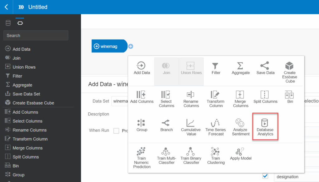 "Database Analytics" step of a Data Flow