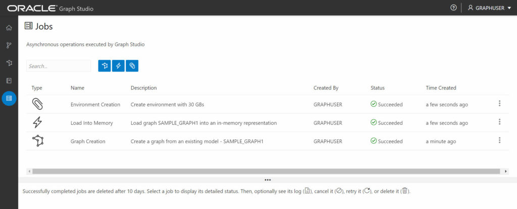 Graph Studio - Jobs log of background tasks