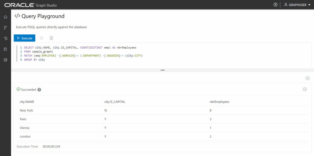 Graph Studio - PGQL query against database